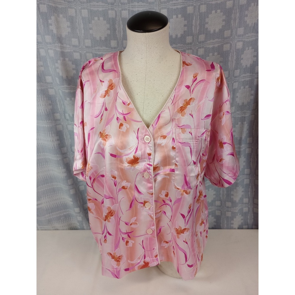 Liz Banks‎ Intimates Pajama Top Size Large Pink Floral Short Sleeve Shirt Only